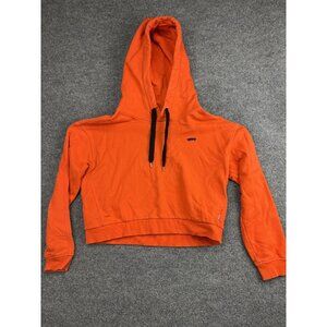 Vans Hoodie Womens Medium Orange Cropped Pullover Skateboard Checkerboard Logo